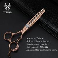 Yijiang 6.0 Inch Rose Gold High Quality Professional Barber Shears Hair Cutting And Thinning Scissors Salon Hairdressing Tools
