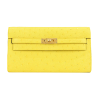 Hermes 愛馬仕 Kelly To Go Wallet 9N OSTRICH Z刻 長夾/斜背包(9N萊姆黃/金釦)