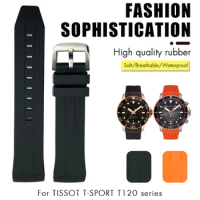 Soft Rubber Silicone Watchband 22mm 21mm for Tissot T120417 Sea Star 1000 Series Orange Black Waterproof Diving Watch Strap Tool