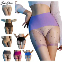Womens See-Through Dots Shorts Lightweight Breathable Undershorts Patchwork Boxer Brief Panties Lingerie Underwear