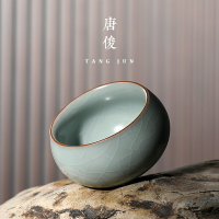 唐俊 汝窯禪定杯中號功夫茶具冰裂天青色杯子汝瓷開片品茗杯50ml