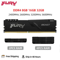 Kingston Fury Beast DDR4 8GB 16GB 32GB 3200 2400 2666 3600MHz Desktop Memory 288Pin 1.2V DIMM PC4-19200 21300 25600 DDR4 RAM