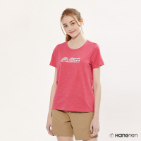 Hang Ten-女裝-REGULAR FIT竹節棉國家公園夕陽印花短袖T恤-桃紅