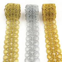 50M Golden Silver Lace Trims Fabric Bowknot Applique High Quality Centipede Braids Ribbon Sewing Clothing Materials Accessories