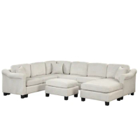 122.1" *91.3" 4pcs Sectional Sofa with Ottoman with Right Side Chaise velvet fabric White