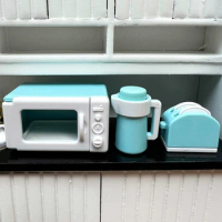 3Pcs/Set 1:12 Dollhouse Mini Microwave Oven Bread Maker Kettle Kit Kitchen Cookware Accessories Toys