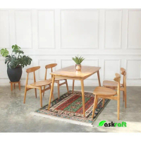 Askraft Kala Dining Set - Set Meja Makan Kala Dudukan Kayu - Meja Makan Oval Kayu Jati  Solid Minima