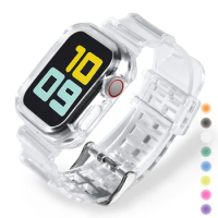 Sport Clear Band + Case for Apple Watch 8 7 6 SE 5 4 3 Transparent silicone Strap for iwatch Strap 40mm 44mm 42MM 41MM 45MM 49MM