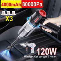3 In 1 80000Pa Portable Wet and Dry Car Vacuum Cleaner Wireless Charging Handheld 120W High Power Air Mini Vacuum Cleaner