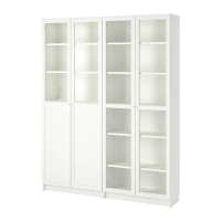 BILLY/OXBERG 書櫃附背板/玻璃門板, 白色/玻璃, 160x30x202 公分