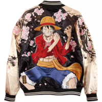 Reversible Double-sided Rayon Sakura Heavy Work Embroidered Men Boys Vintage High Street Sukajan Souvenir Jacket