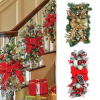 Christmas Wreath Rattan Garland With Lights Christmas Stair Pendants Decoration LED Light for Xmas Home Decor New Year Gift Noel