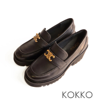 【KOKKO 集團】超輕量經典柔軟羊皮厚底樂福鞋(黑色)