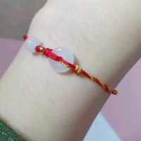 Gelang Tangan Anti Karat Ag12K Tali Nylon Merah Emas dengan Manik Antikarat - Giok, Batu, Putih Gold