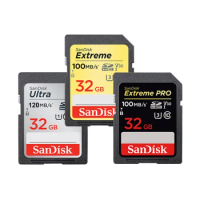 SanDisk Ultra/Extreme/Extreme PRO SD Card 32GB 64GB 128GB 256GB Carte SD SDXC Class10 C10 U3 V30 4K UHD For Camera SD Card