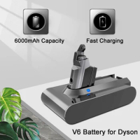 V6 Battery for Dyson, 21.6V 6000mAh Battery for Dyson Vacuum Cleaner DC58, DC59,DC61, DC62 ,DC72, DC74, 965874-02 SV09 SV08 SV07