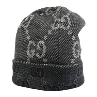 GUCCI 經典雙G LOGO羊毛雙面保暖毛帽(黑灰)