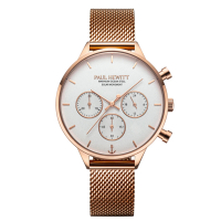 【PAUL HEWITT】德國原廠 Oceanpulse 39mm 玫瑰金框 白面 米蘭帶 女錶 光動能 三眼 手錶(PH-W-0307)