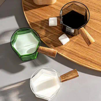 120ml Wooden Handle Glass Measuring Cup Espresso Cup Single Spout Milk Cup Coffee Supplies Transparent Kitchen Measuring