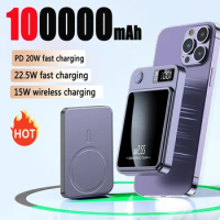 100000mAh Wireless Power Bank Magnetic Qi Portable Powerbank Type C Fast Charger For iPhone15 14 13 Samsung MaCsafe 2024 Hot