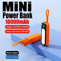10000mAh Mini Power Bank Built in Cable PowerBank with LED Light External Battery Portable Charger for Samsung IPhone Xiaomi New