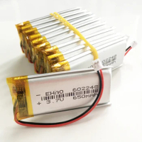 10 pcs 3.7V 650mAh Lithium Polymer LiPo Rechargeable Battery 602248 + JST ZH 1.5mm 2pin plug For Mp3 GPS PSP Vedio game speaker
