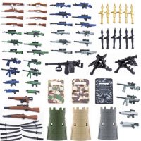 LEQUMOC Military Weapon SWAT Rocket Launcher Sniper Rifle Shield Bunker MG-42 Gun Building Blocks Toys For Children Kids Gifts