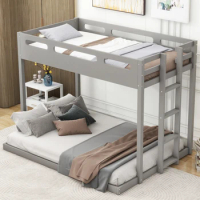 Twin over Full Bunk Bed with Built-in Ladder &amp; Guardrail,Multi-functional bunk bed Children's bed youth bed,for bedroom,Gray