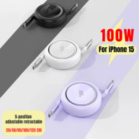 100w C-C Cable to Type C / Lightning Retractable Data Cable for IPhone 13 14 15 Xiaomi Oneplus OPPO Huawei Redmi Samsung Phones