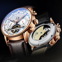 AILANG Brand Men Automatic Mechanical Watch Men Leather Strap Skeleton Tourbillon Mechanical Fashion Wristwatch Relogio