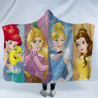 2024 Disney Bella Princess Elas Hooded Blanket wIth Cloak Magic Hat Children Napping Blanket Sherpa Kids Sofa TV Car Body Cover