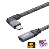 100W PD 5A Curved USB3.1 Type-C Extension Cable 4K @60Hz 10Gbps USB-C Gen 2 Extender Cord For Macbook Nintendo ASUS HP Laptop 1M