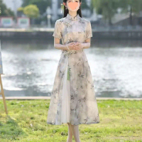 Qipao Gaya Cina Baharu V5H untuk Wanita 2025 Gaya Muda Baharu Pakaian Diperbaiki Elegan mewah Ao Dai
