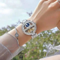 新款日月星辰鏤空全自動機械表ins風高級感防水氣質小眾輕奢女表 手錶
