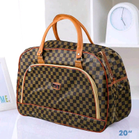 RAIMIQI SEMOR Tas Travel Jinjing Duffle Bag PU Leather Unisex 20 Inch Coffee Grid - CB001 - No Color