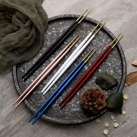家庭筷子單人裝家用網紅不銹鋼尖頭壽司筷子高端防滑防霉 耐高溫