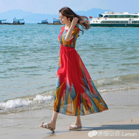 泰國洋裝女巴厘島三亞海邊度假沙灘裙新款波西米亞長裙超仙 全館免運