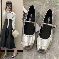 Giày Lười JINxCHOY SHOES, Phong Cách Cổ Điển Pháp, Thiết Kế Một Đường Khóa Đế Phẳng, Chất Liệu PU, M