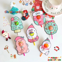 12Pcs Cute Christmas Party Candy Package Card Wreath Snowman Lollipop Holder Biscuits Decoration Kid Gift Home New Year DIY Gift