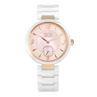 NATURALLY JOJO  精緻小秒針陶瓷時尚腕錶-粉紅珍珠貝/38mm