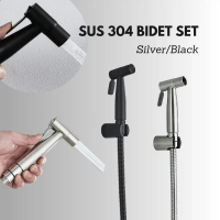 KITCHBATHC Silver/Black 304 Stainless Steel Bidet Spray Set Hand Bidet Shower Bidet Holder Bathroom