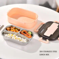 1000ml Bento Lunch Box Leak-proof 304 Stainless Steel Lunch Containers Utensil Set With Chopsticks Spoon