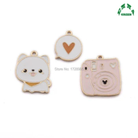 Cartoon Charms for Kids Jewelry making Enamel charms 8pcs 24mm Gold charms cute Puppy Charms Camera Charms Pink Charms for diy