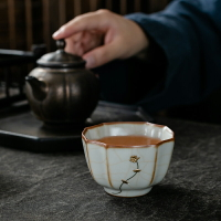 愛洛琳 鋦釘汝窯陶瓷茶杯品茗杯主人杯開片可養 功夫茶盞小茶碗