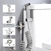 Handheld Bidet Toilet Sprayer Kit stainless steel spray gun with 3 Way Valve，bellows Used for personal hygiene and pet bathing