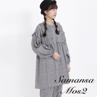 Samansa Mos2    素面/格紋亞麻長版圓領襯衫上衣