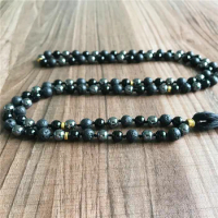108 Mala Beads Knotted Necklace Black Onyx &amp; Lava Stone &amp; Hematite Mala Necklace Meditation Necklaces Men's Jewelry Gift For Men