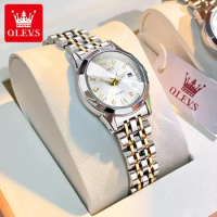 OLEVS Quartz Watch for Women Luxury Rhombus Mirror Stainless Steel Women's Watch Waterproof Luminous