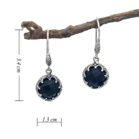 Anting Earrings Silver Perak Bali 925 Hook Ukir Bola Bulat Batu Natural Black Onyx Etnik Wanita Unik