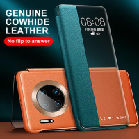 Luxury Official Genuine Leather Flip Case For Huawei Mate 30 Pro Smart View Window Touch PC Plating Phone Bags Cover For Mate30